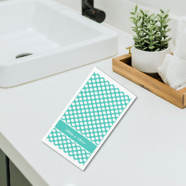 Polka Dot Pattern Turquoise Names/Family Name Paper Guest Towels