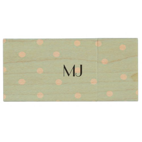 Polka Dot Pattern with Initials Wood USB Flash Drive