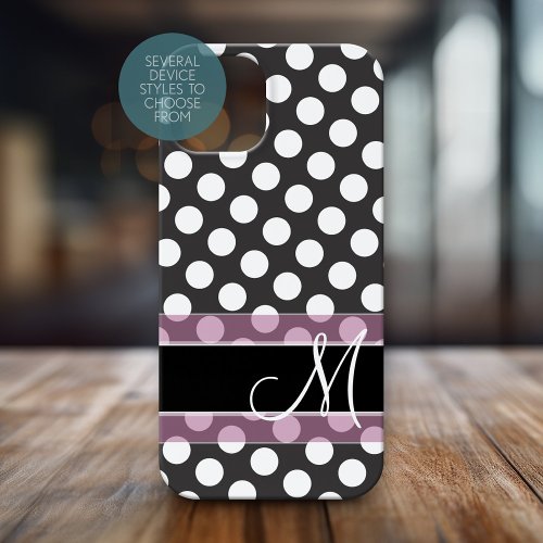 Polka Dot Pattern with Monogram _ Pink and Black iPhone 15 Case