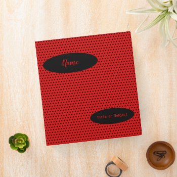 Polka Dot Pattern With Name And Text Black And Red 3 Ring Binder by Graphics_By_Metarla at Zazzle