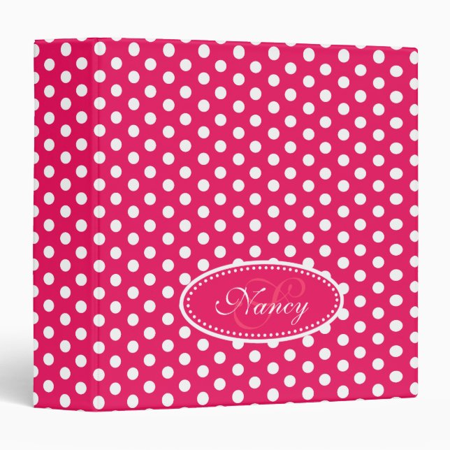 Polka dot patterned red pink add your name folder (Front/Spine)