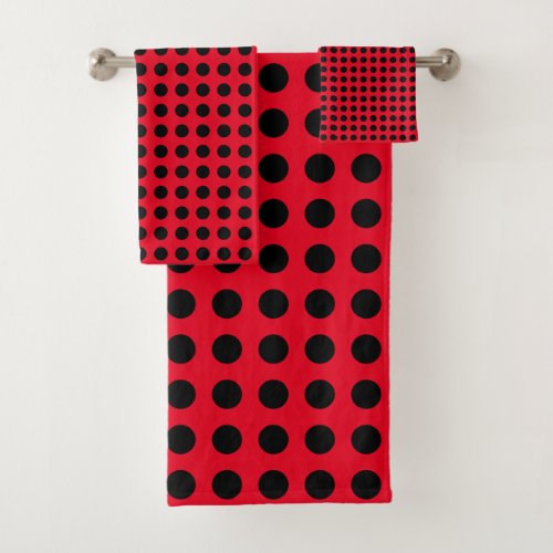 Polka Dot Patterns Red Black Modern Cute Colorful Bath Towel Set