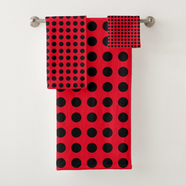 Polka Dot Patterns Red Black Modern Cute Colorful Bath Towel Set Zazzle