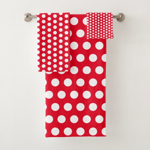 Polka Dot Patterns Red White Modern Cute Colorful Bath Towel Set