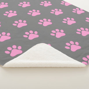 Polka Dot Paw Prints On Gray Sherpa Blanket