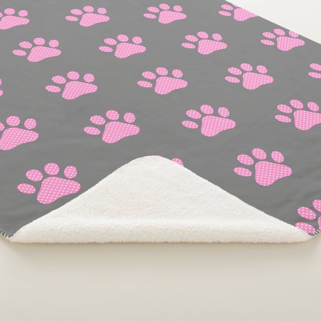 Polka Dot Paw Prints On Gray Sherpa Blanket (3/4)