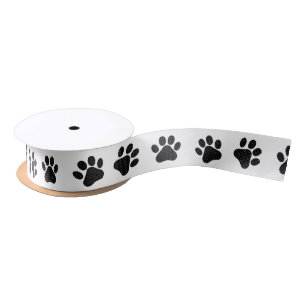 Polka Dot Paw Prints  Satin Ribbon