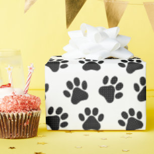Polka Dot Paw Prints Wrapping Paper
