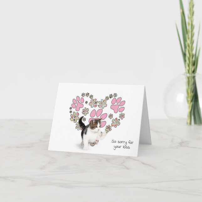 Polka Dot Pawprint Heart for Loss of Pet Cat Card (Front)