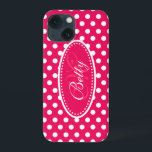 Polka dot personalized red pink white ipad case<br><div class="desc">Modern girls bright red pink polka dot patterned graphic case. Perfect for personalizing your ipad or as a special Christmas or birthday gift for a woman or teen girl. Personalize with your name and initial. This example reads: Betty M.  Design by Sarah Trett.</div>