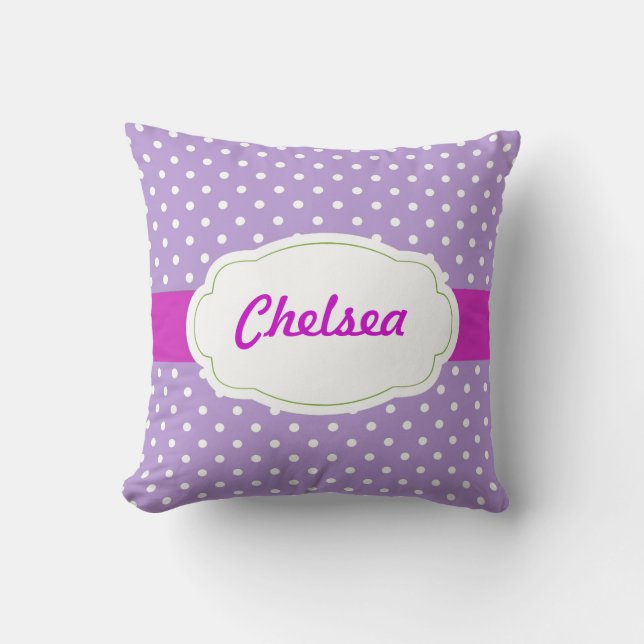 Polka Dot Personalized Throw Pillow (Front)