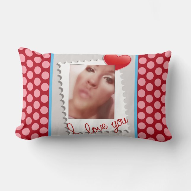 Polka Dot Personalized Valentines Day Photo Lumbar Pillow (Front)