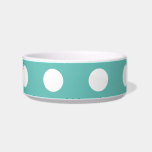 Polka Dot Pet Bowl (Aqua & White)<br><div class="desc">Vintage polka dots...  for those who love to live a retro lifestyle... 

Aqua background with white polka dots... 

Great little gift idea...  for birthdays,  holidays,  celebrations and more...  or add some vintage charm to your own home... </div>