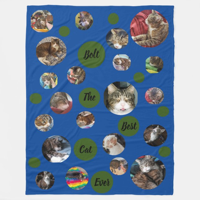Polka Dot Pet Photo Keepsake Blue Fleece Blanket (Front)