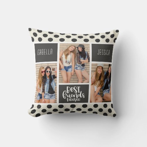 Polka Dot Photo Collage Best Friends Forever Throw Pillow