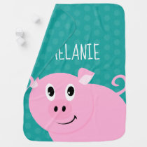 Polka Dot Pig Personalized Baby Animal Bib Green Blanket