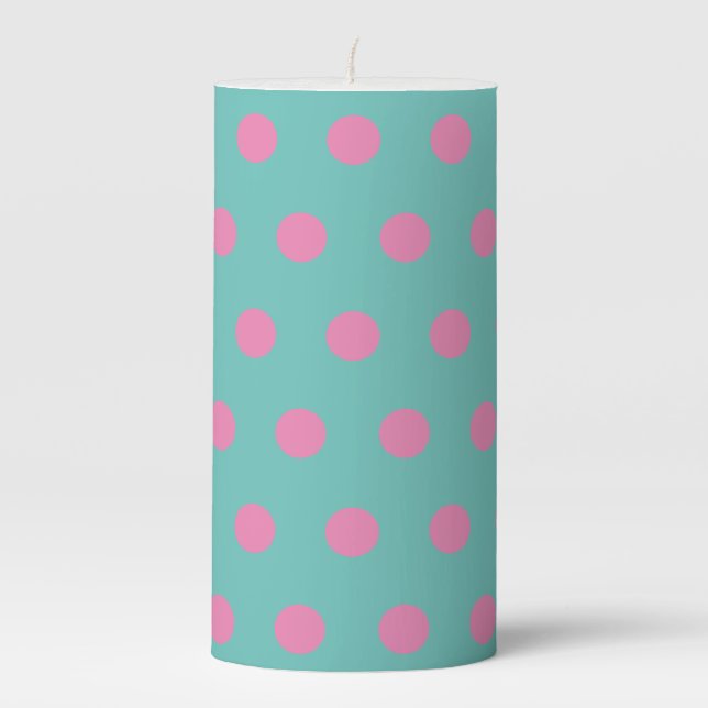 Polka Dot Pillar Candle (Aqua & Pink) (Front)