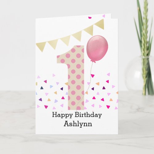 Polka Dot Pink 1st Birthday Girl Card