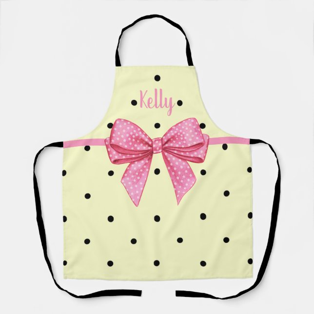 Polka dot pink and bow apron (Front)