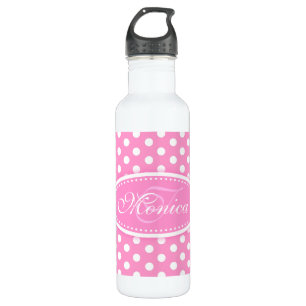Polka dot pink and white drinks bottle
