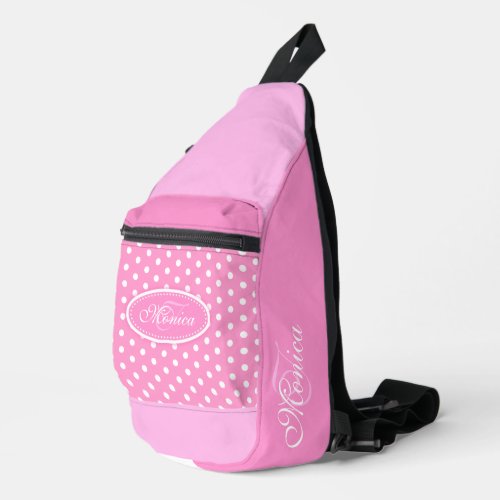 Polka dot pink and white  sling bag