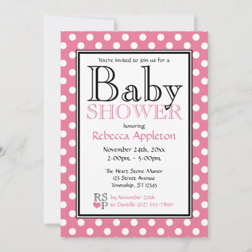 Polka Dot Pink  Baby Shower Invitations