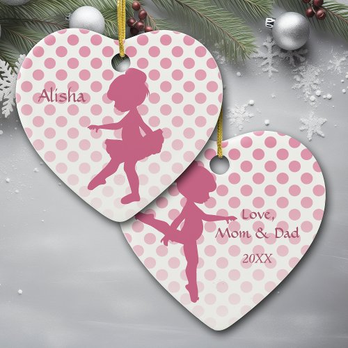 Polka Dot Pink Ballerina Ceramic Ornament