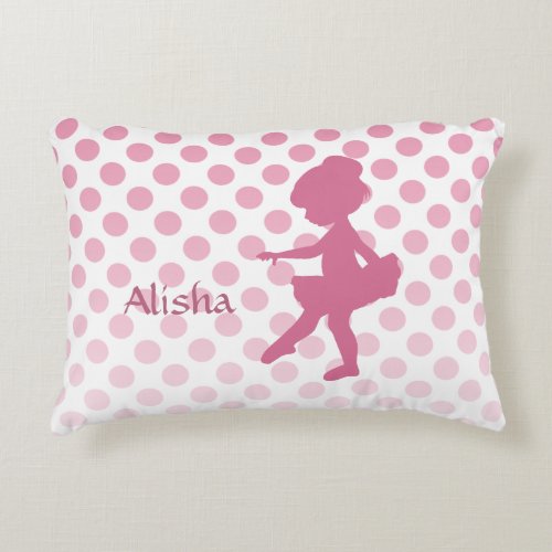 Polka Dot Pink Ballerina Personalized Accent Pillow