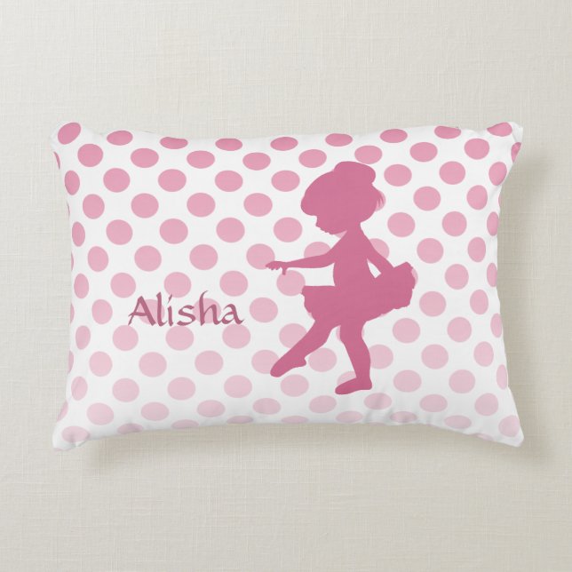 Polka Dot Pink Ballerina Personalized Accent Pillow (Front)