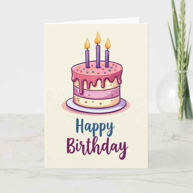 Polka Dot Pink Cake Celebration Card (Front)
