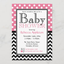 Polka Dot Pink & Chevron Baby Shower Invitation