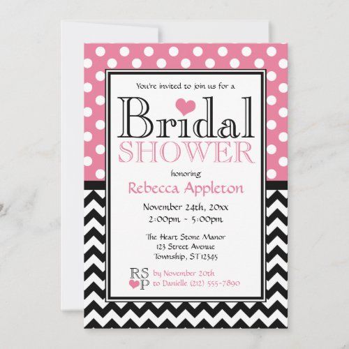 Polka Dot Pink  Chevron Bridal Shower Invitations