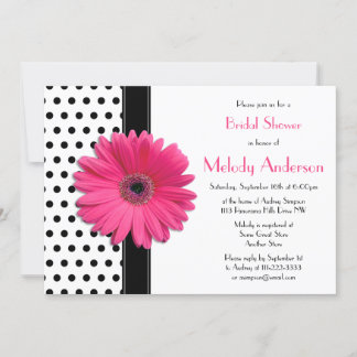 Polka Dot Pink Daisy Bridal Shower Invitation