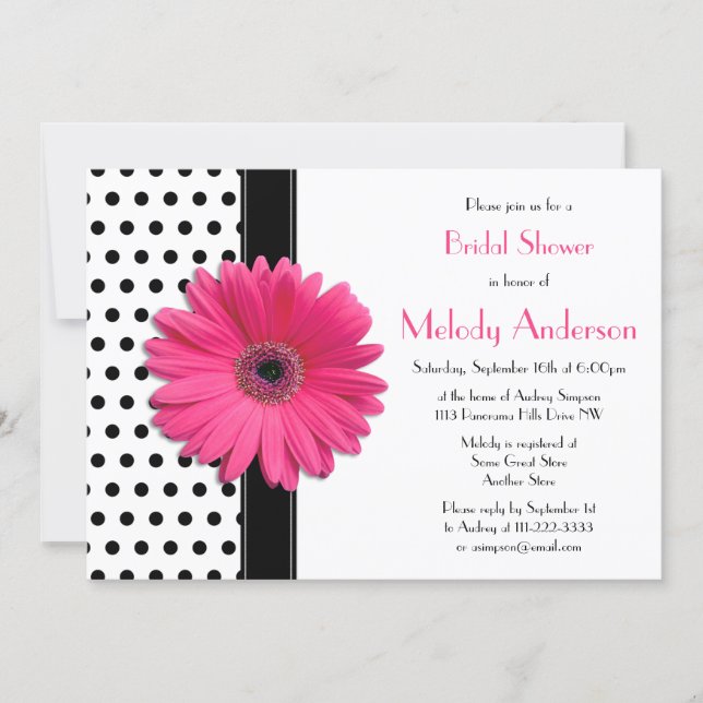 Polka Dot Pink Daisy Bridal Shower Invitation (Front)