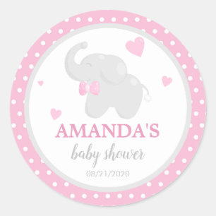 Polka Dot Pink Elephant Baby Shower Girl Sticker