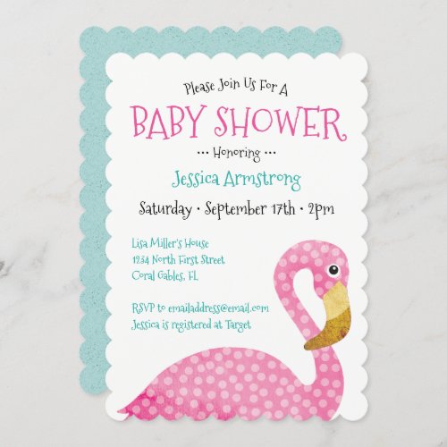 Polka Dot Pink Flamingo Baby Shower Invitation