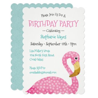 Polka Dot Pink Flamingo Birthday Party Card