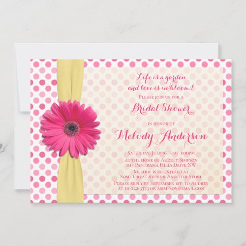 Polka Dot Pink Gerber Bridal Shower Invitation