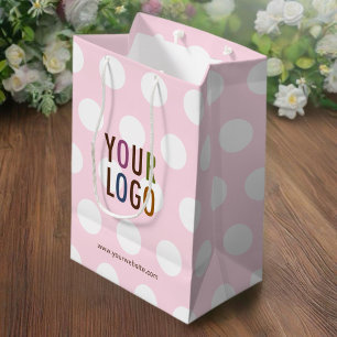 Polka Dot Pink Gift Bag with Company Logo 10 inch