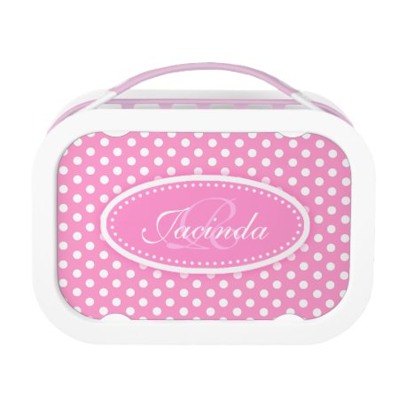 Polka Dot Pink Girls Name & Monogram Lunch Box