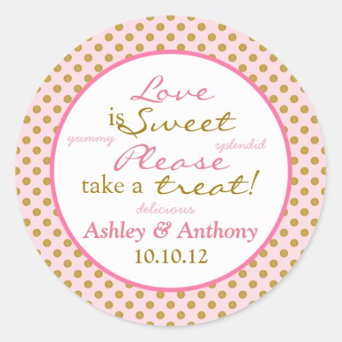 Polka Dot Pink Gold White Candy Buffet Stickers