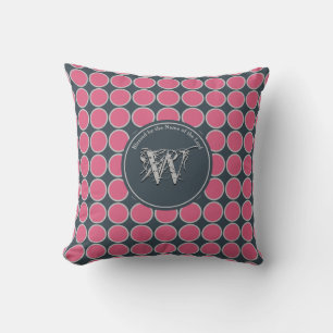 POLKA DOT Pink Gray Customized Monogram Scripture Throw Pillow