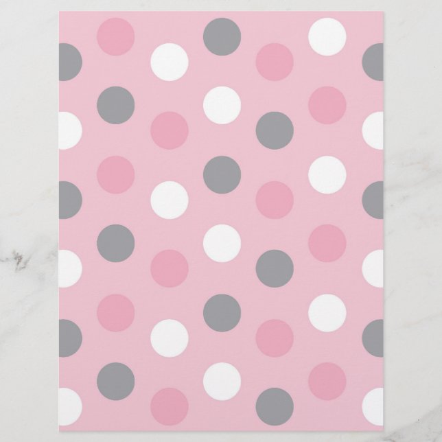 Polka Dot Pink Grey Baby Scrapbook Paper (Front)