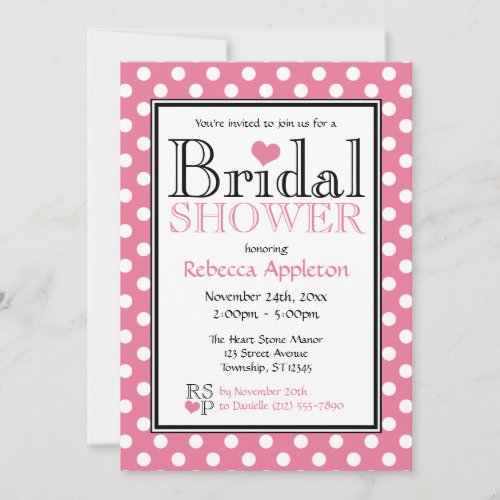 Polka Dot Pink Heart Bridal Shower Invitations