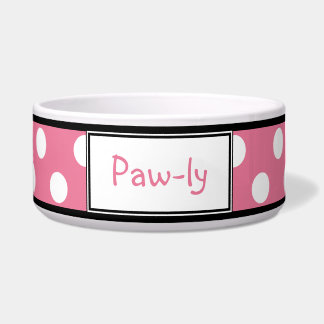 Polka Dot Pink Personalized Dog Bowl