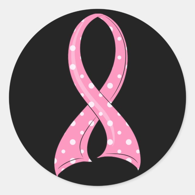 Polka Dot Pink Ribbon Breast Cancer Classic Round Sticker (Front)