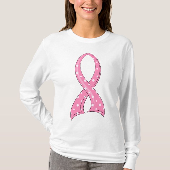 Polka Dot Pink Ribbon Breast Cancer T-Shirt (Front)