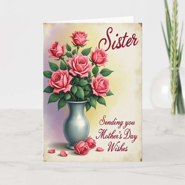 Polka Dot Pink Rose Bouquet Card (Front)
