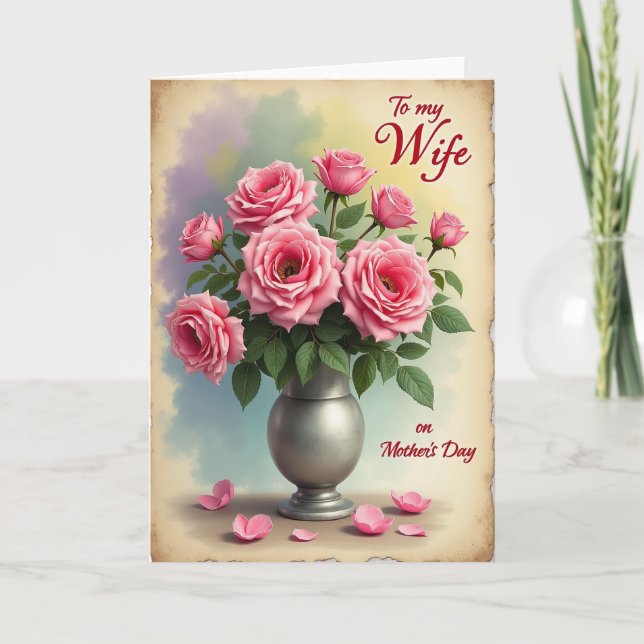 Polka Dot Pink Roses Bouquet Card (Front)