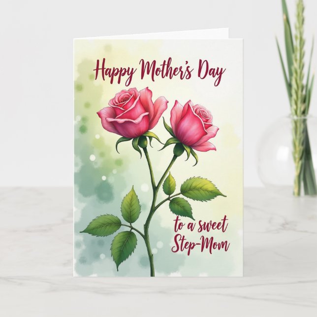 Polka Dot Pink Roses Stepmom Card (Front)